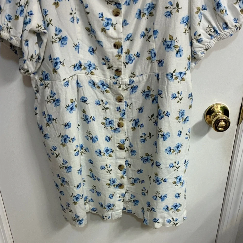 NWT Old Navy White Mini Dress with Blue Floral Print Sz XXLP-Linen Blend